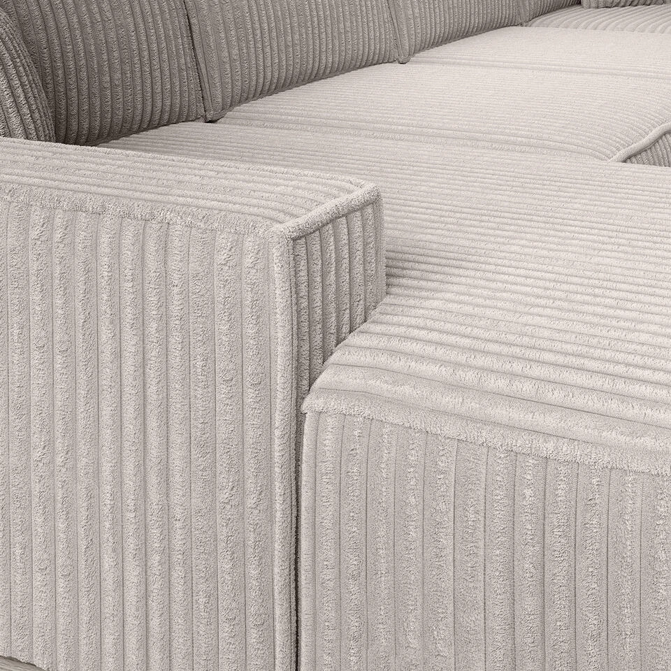 Meubella - Manolo - Hoekbank 5-zits Met Chaise Longue - Ribstof Beige - Links 7 Meubella - Manolo - Hoekbank 5-zits Met Chaise Longue - Ribstof Beige - Links - Afbeelding 5