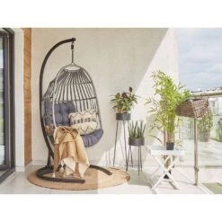 Beliani Hangstoel SESIA - Grijs Polyester, Pe Rotan -LeenBakker Winkel d4ab082dc1fe4b84819f1349bc85b944