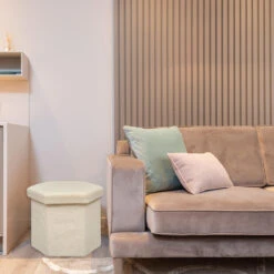 Atmosphera Storage Poef Jako - Opvouwbaar - Ivoor Wit - H38 Cm -LeenBakker Winkel d5284e599dff4494864ac3673778413b