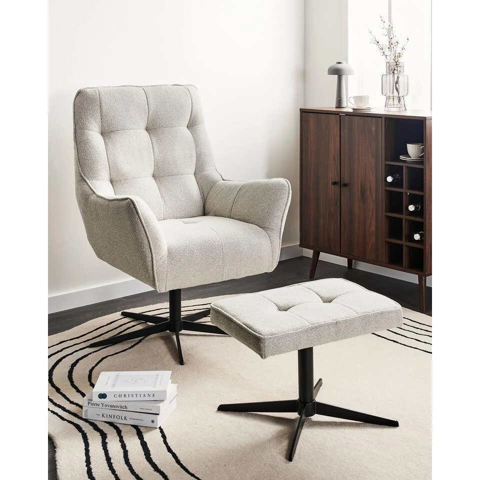 MOLLE - Fauteuil Met Voetenbank - Lichtbeige - Polyester 4 MOLLE - Fauteuil Met Voetenbank - Lichtbeige - Polyester - Afbeelding 2