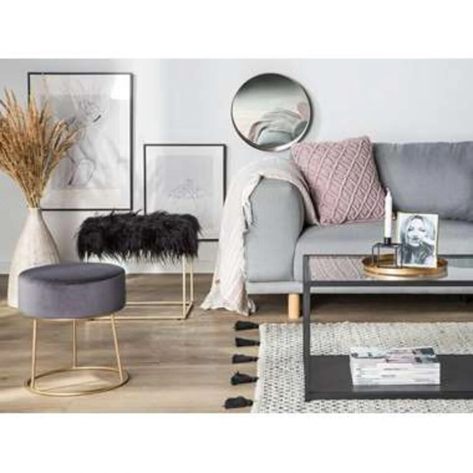 Beliani Hocker MANHATTAN - Zwart Polyester 4 Beliani Hocker MANHATTAN - Zwart Polyester - Afbeelding 2