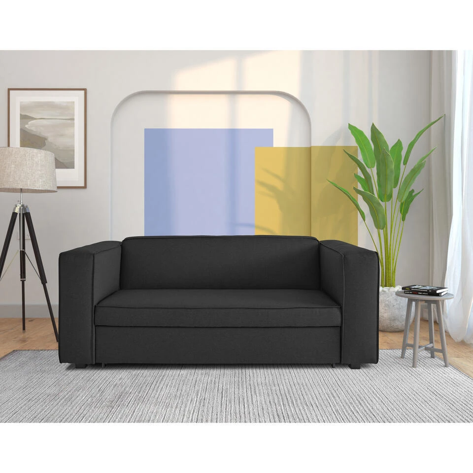 Asmund - Slaapbank 2-zits In Antraciet Linnenoptik 4 Asmund - Slaapbank 2-zits In Antraciet Linnenoptik - Afbeelding 2