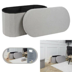 Home Deco - Poef - Opbergbox - Ovaal - Grijs - 76 X 38cm -LeenBakker Winkel dfde1d9ea95c42f09695f09a9606bb07
