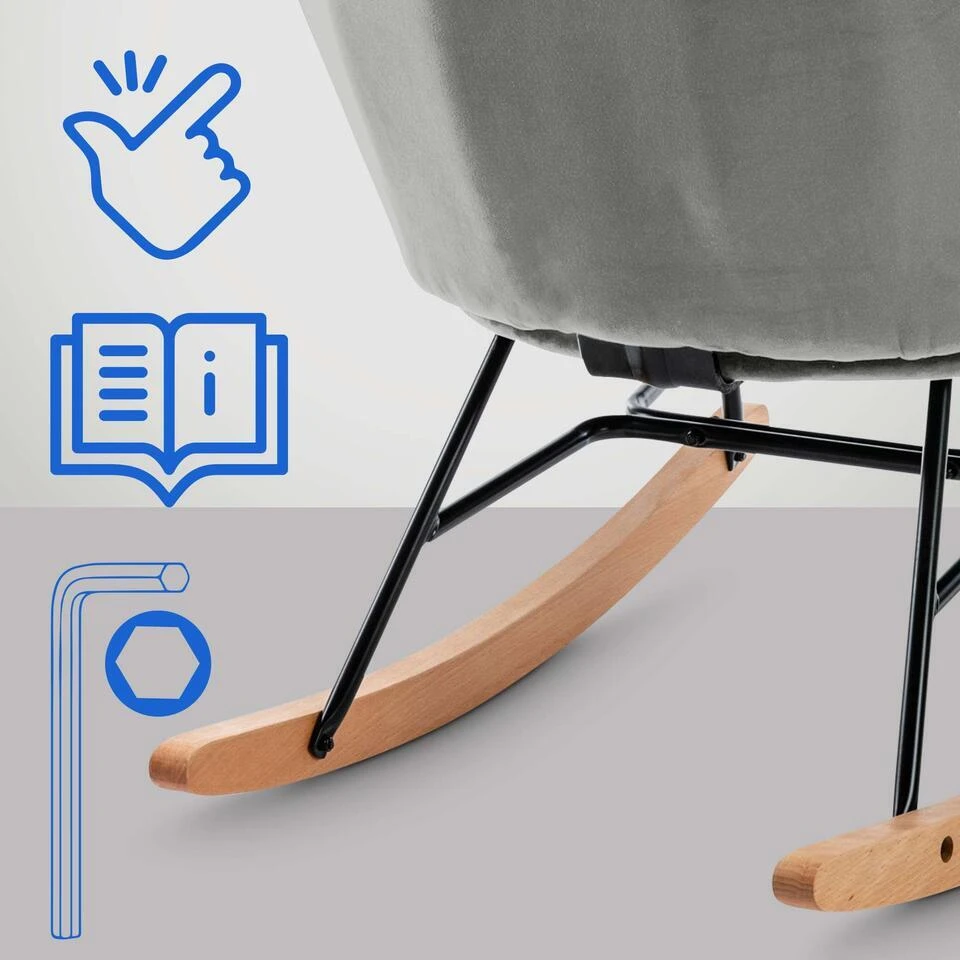 CLP Schommelstoel Sanka Fluweel - Grijs 9 CLP Schommelstoel Sanka Fluweel - Grijs - Afbeelding 7