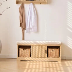 Houten Halbank Met 1 Deur En 2 Opbergvakken Met Beige Fluwelen -LeenBakker Winkel e055179d33a24bef8fdd84609b488ea0