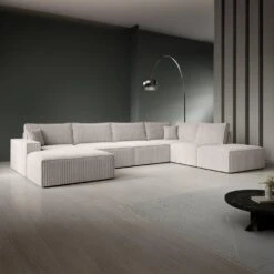 Meubella - Manolo - Hoekbank 5-zits Met Chaise Longue - Ribstof Beige - Links 11 Meubella - Manolo - Hoekbank 5-zits Met Chaise Longue - Ribstof Beige - Links -LeenBakker Winkel e177eb0b08154242a8f5e31d33523c0e