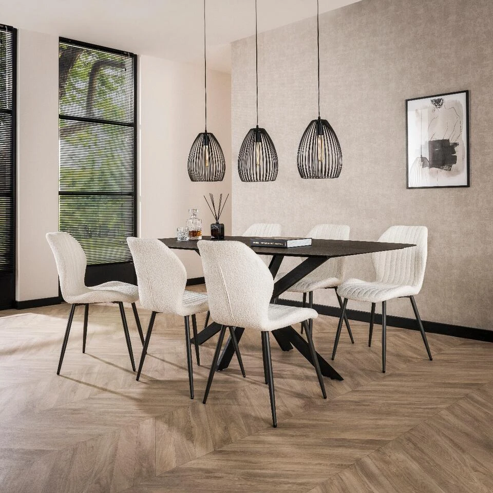 Varadero Eetkamerstoel Bouclé - Stof - Wit 5 Varadero Eetkamerstoel Bouclé - Stof - Wit - Afbeelding 3