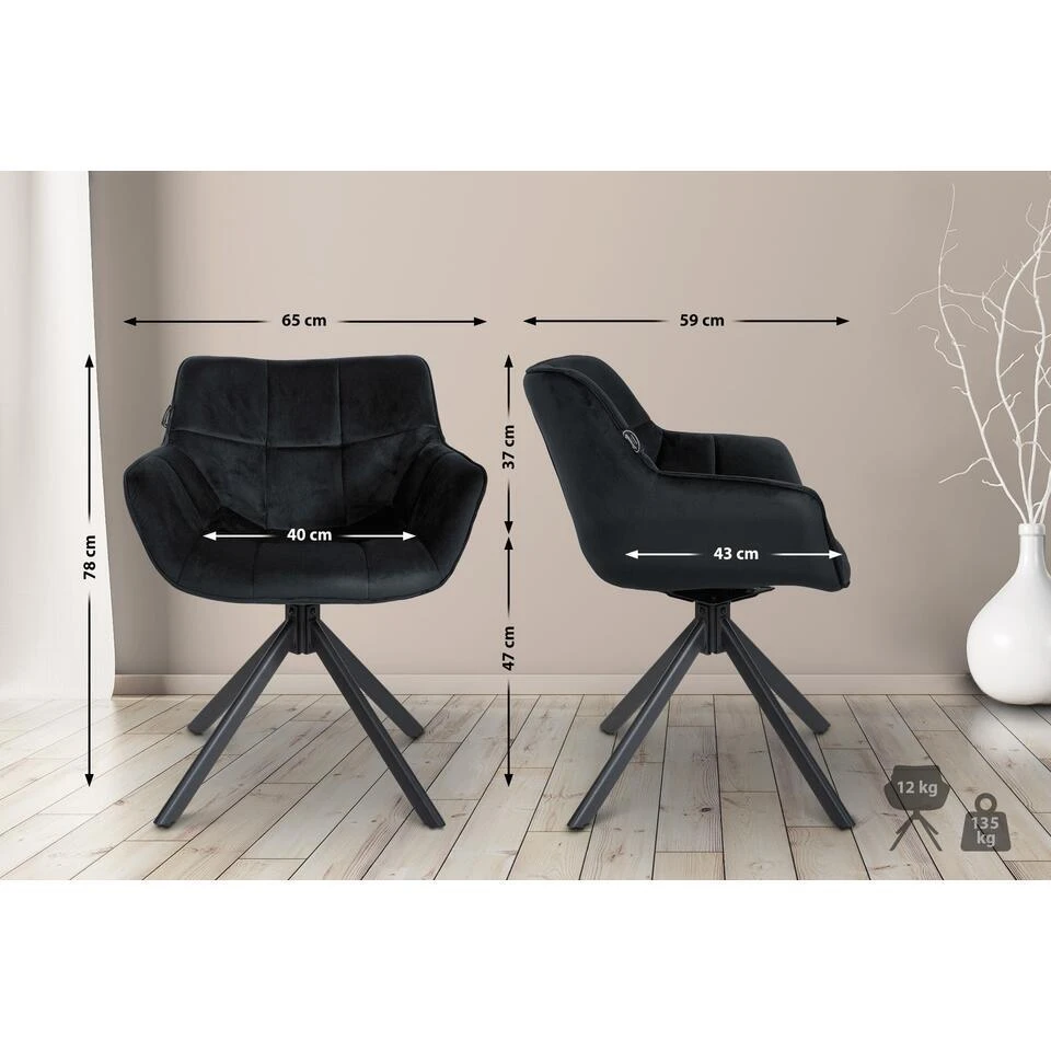 CLP Eetkamerstoel Westport Zwart Frame - Fluweel - Zwart 4 CLP Eetkamerstoel Westport Zwart Frame - Fluweel - Zwart - Afbeelding 2