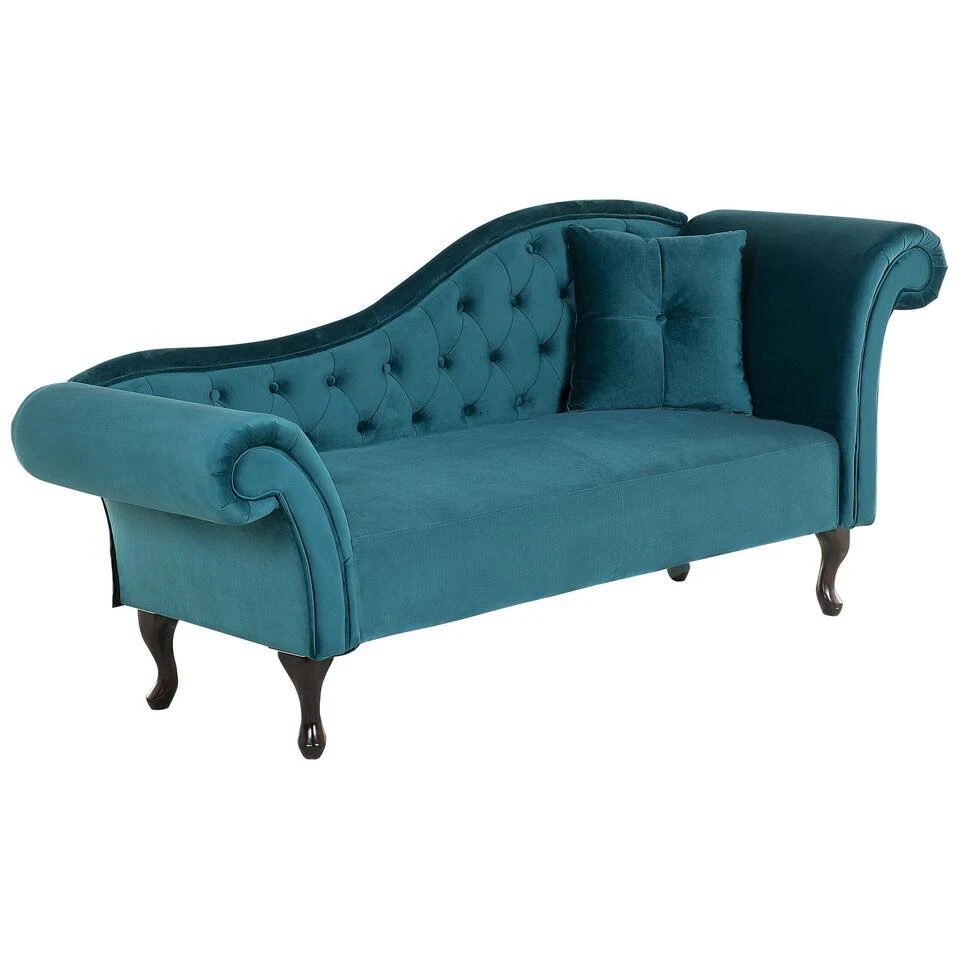LATTES - Chaise Longue - Blauw - Rechterzijde - Fluweel 6 LATTES - Chaise Longue - Blauw - Rechterzijde - Fluweel - Afbeelding 4