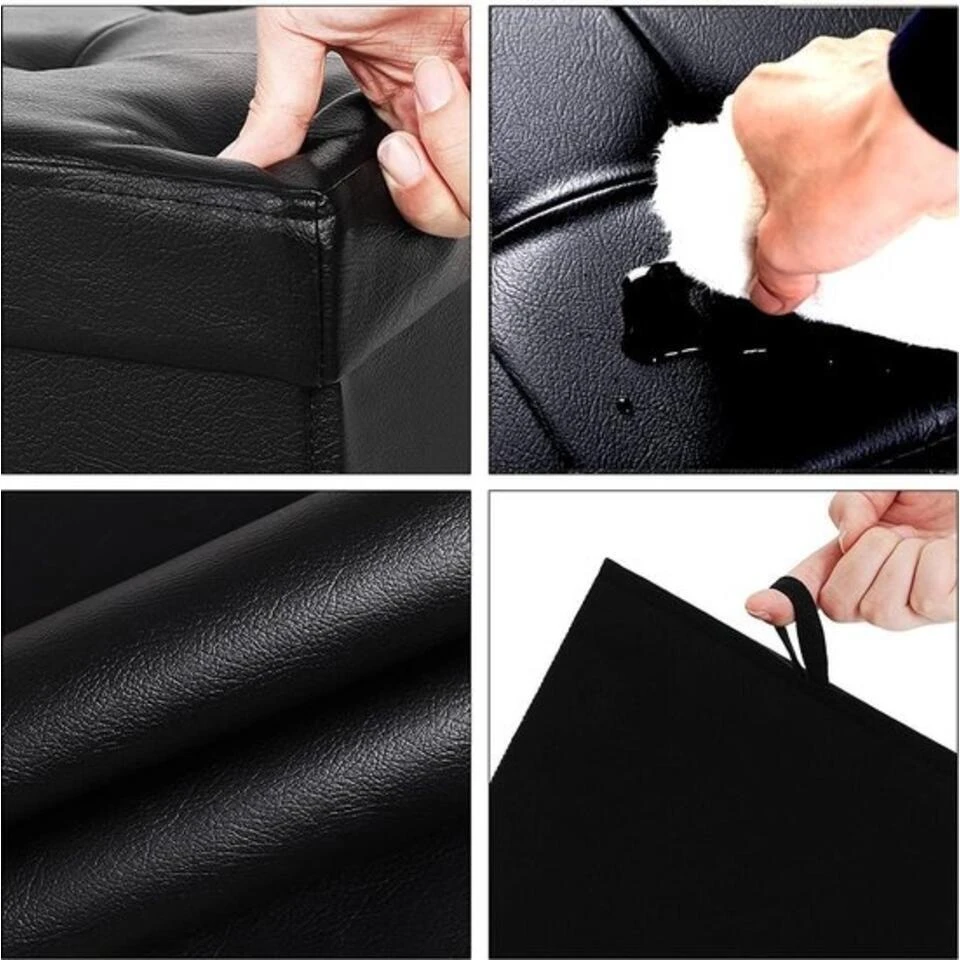 Zitpoef, Zitbank Met Opbergruimte, Opvouwbaar, Zwart 4 Zitpoef, Zitbank Met Opbergruimte, Opvouwbaar, Zwart - Afbeelding 2