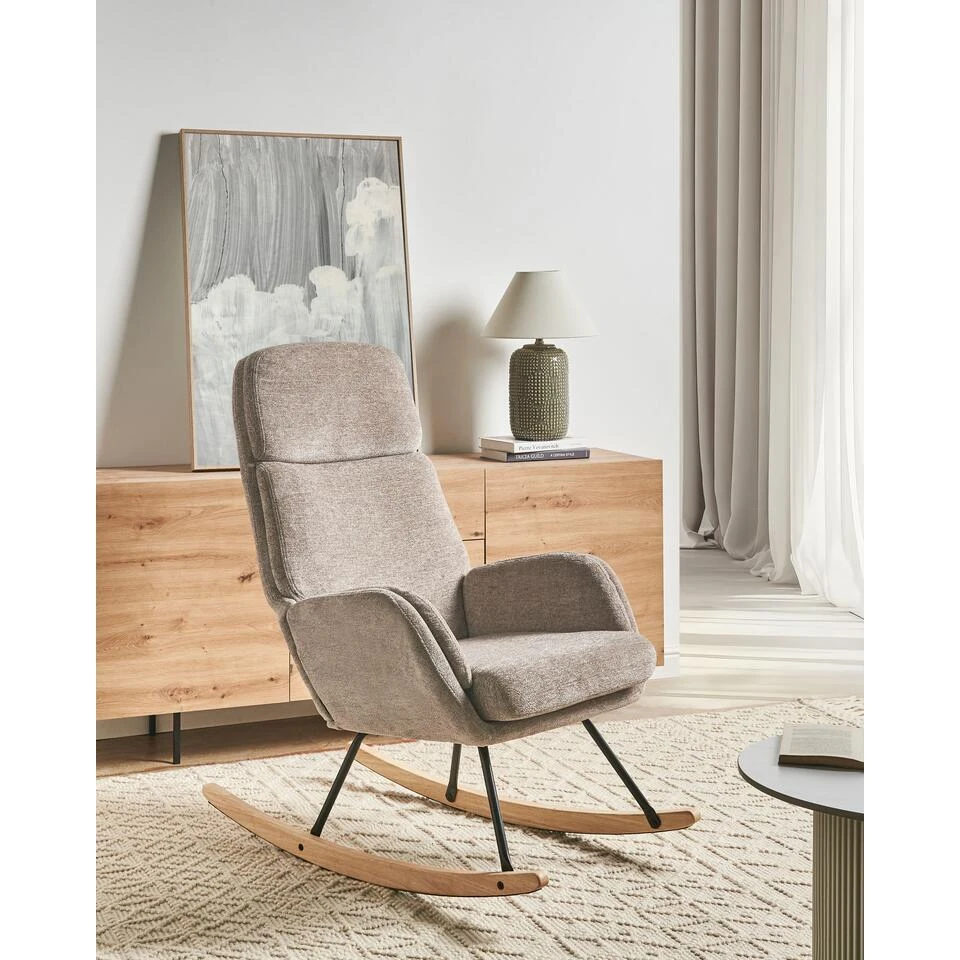 KVELIA - Schommelstoel - Taupe - Polyester 4 KVELIA - Schommelstoel - Taupe - Polyester - Afbeelding 2