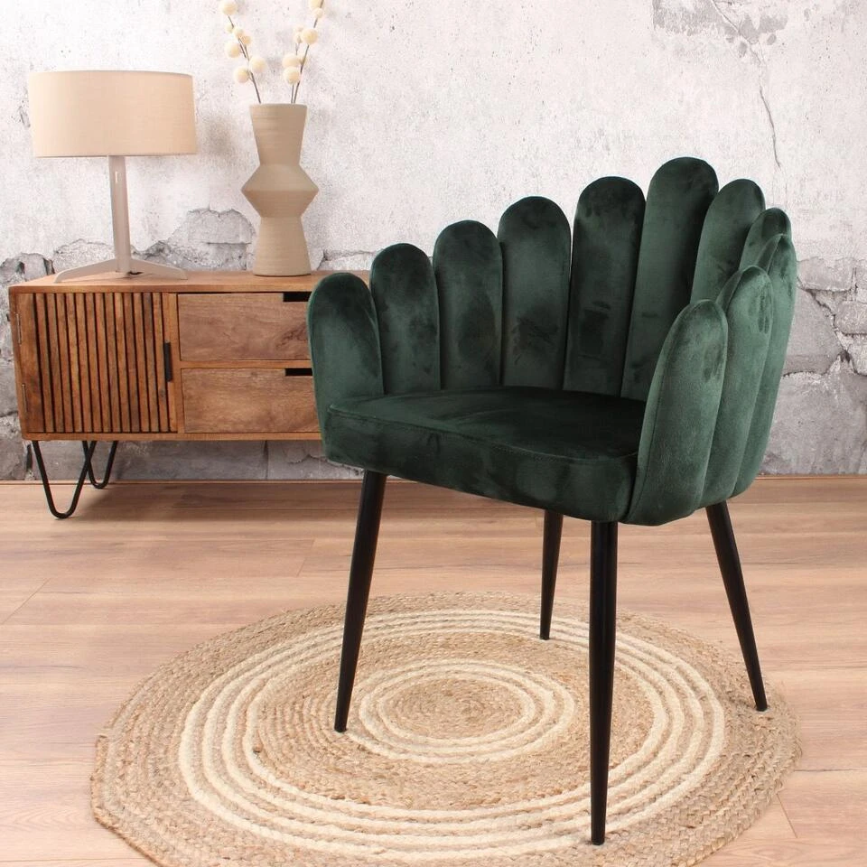 DS4U - Flower Eetkamerstoel Velvet Groen 4 DS4U - Flower Eetkamerstoel Velvet Groen - Afbeelding 2