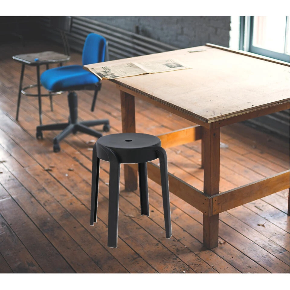 Merkloos H&S Collection Bijzet Krukje - Zwart - Kunststof - H45 Cm 4 Merkloos H&S Collection Bijzet Krukje - Zwart - Kunststof - H45 Cm - Afbeelding 2