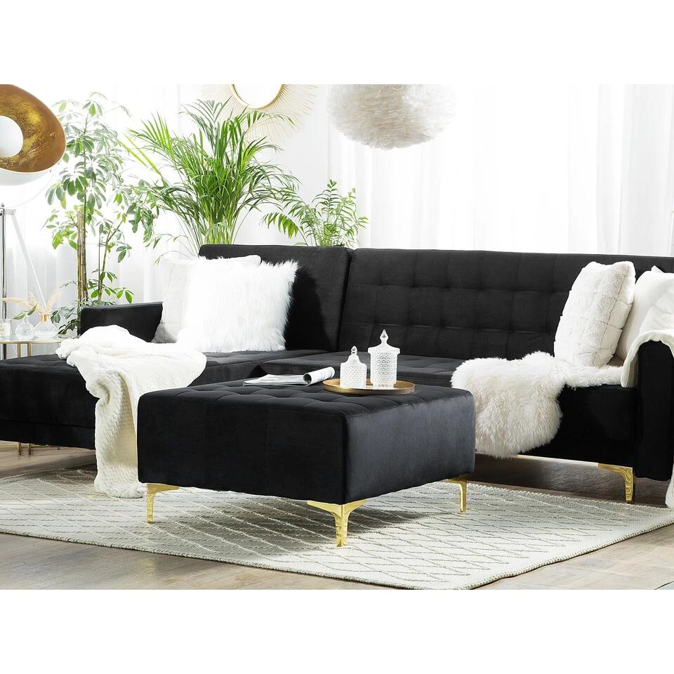 Beliani Ottomaan ABERDEEN - Zwart Fluweel 4 Beliani Ottomaan ABERDEEN - Zwart Fluweel - Afbeelding 2