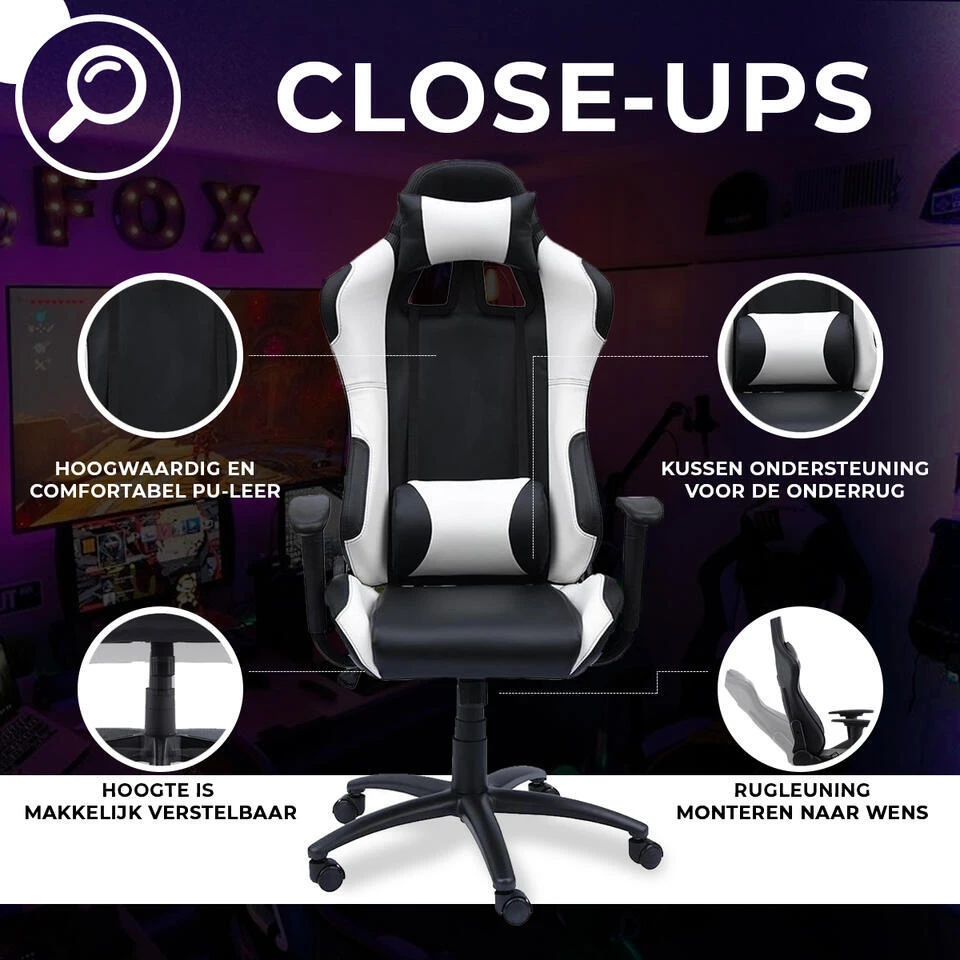 Ocazi New York Gaming Stoel - Bureaustoel - Zwart/Wit 7 Ocazi New York Gaming Stoel - Bureaustoel - Zwart/Wit - Afbeelding 5