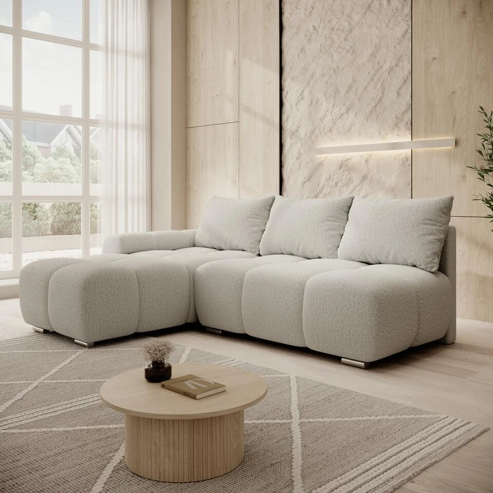 Meubella - Broome - Hoekbank 3-zits - Grijs Teddystof - Links 4 Meubella - Broome - Hoekbank 3-zits - Grijs Teddystof - Links - Afbeelding 2