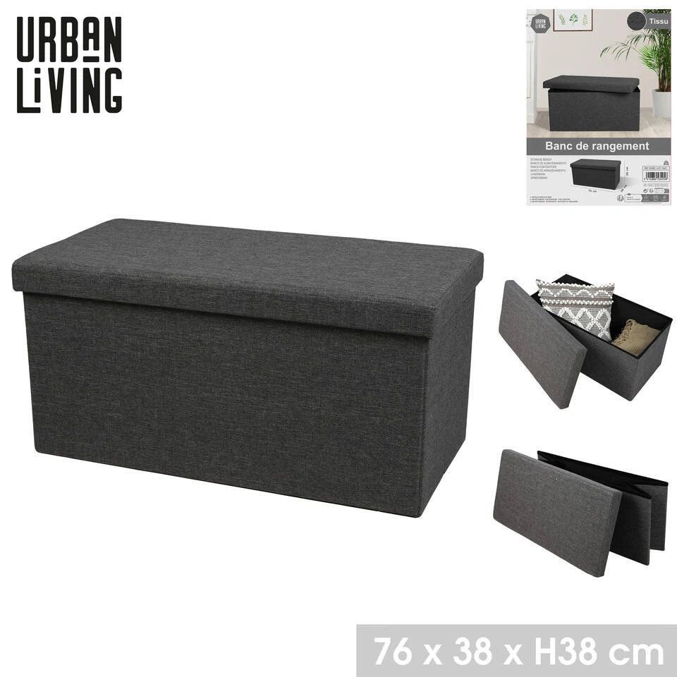 Merkloos Urban Living Poef/hocker/opbergbox - Grijs - Mdf - 76 X 38 X 38 Cm 4 Merkloos Urban Living Poef/hocker/opbergbox - Grijs - Mdf - 76 X 38 X 38 Cm - Afbeelding 2