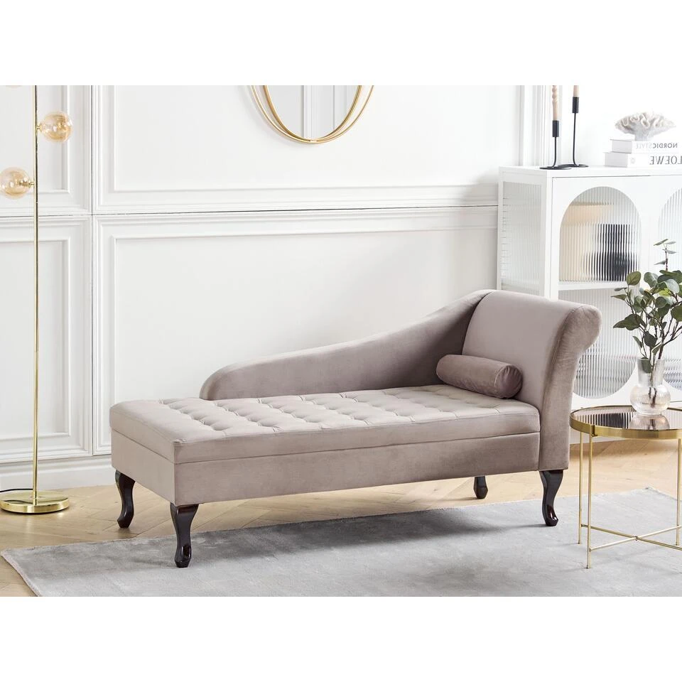 PESSAC - Chaise Longue - Taupe - Rechterzijde - Fluweel 4 PESSAC - Chaise Longue - Taupe - Rechterzijde - Fluweel - Afbeelding 2