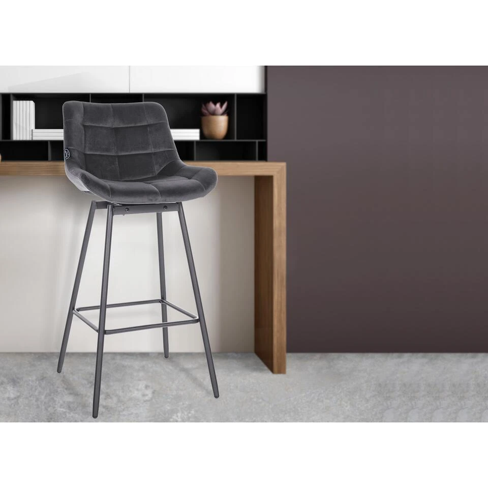 CLP Barkruk Weston Zwart Frame - Fluweel - Donkergrijs 5 CLP Barkruk Weston Zwart Frame - Fluweel - Donkergrijs - Afbeelding 3