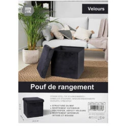 Merkloos Urban Living Poef/hocker/opbergbox - Velvet Zwart - Mdf - 38 X 38 Cm -LeenBakker Winkel efa39ef438e64bd48eead922987a7f7c