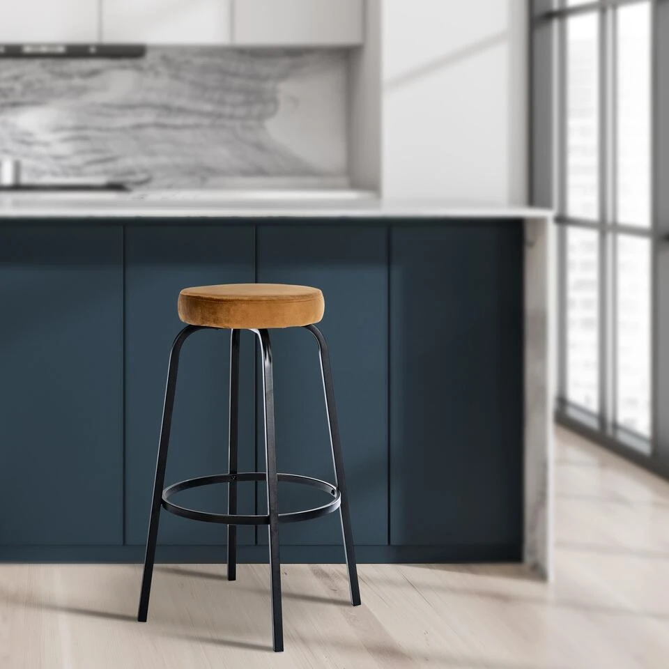 CLP Barkruk Kamari Mat Zwart Frame - Fluweel - Koffie 5 CLP Barkruk Kamari Mat Zwart Frame - Fluweel - Koffie - Afbeelding 3