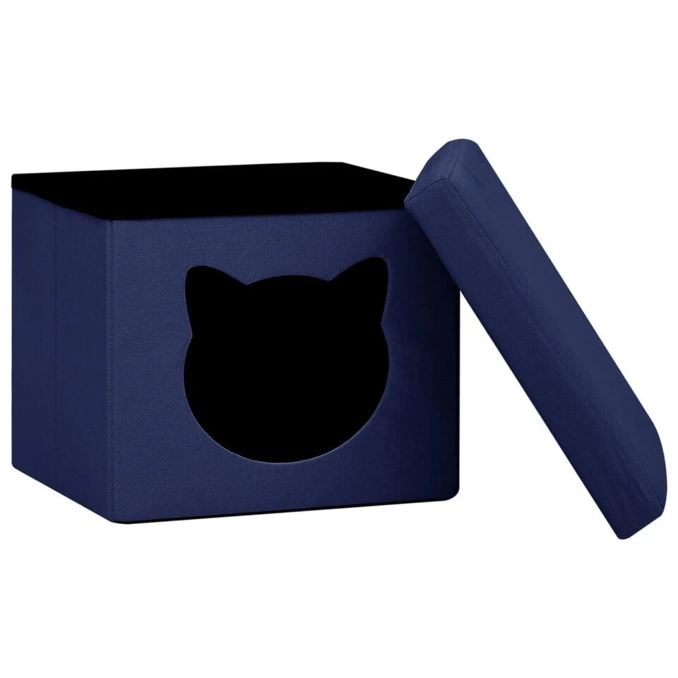 VidaXL Opbergkruk Met Kattenpatroon Inklapbaar Stof Blauw 6 VidaXL Opbergkruk Met Kattenpatroon Inklapbaar Stof Blauw - Afbeelding 4