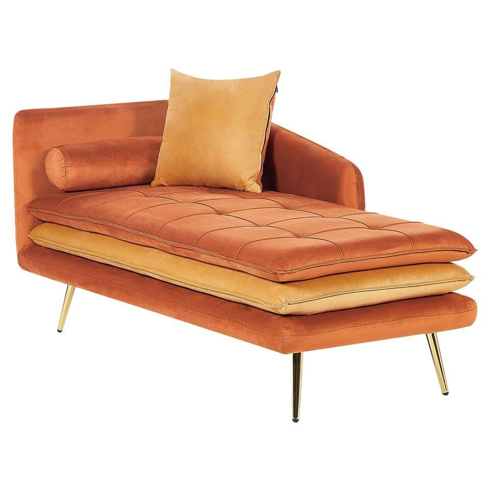 GONESSE - Chaise Longue - Oranje - Fluweel 6 GONESSE - Chaise Longue - Oranje - Fluweel - Afbeelding 4
