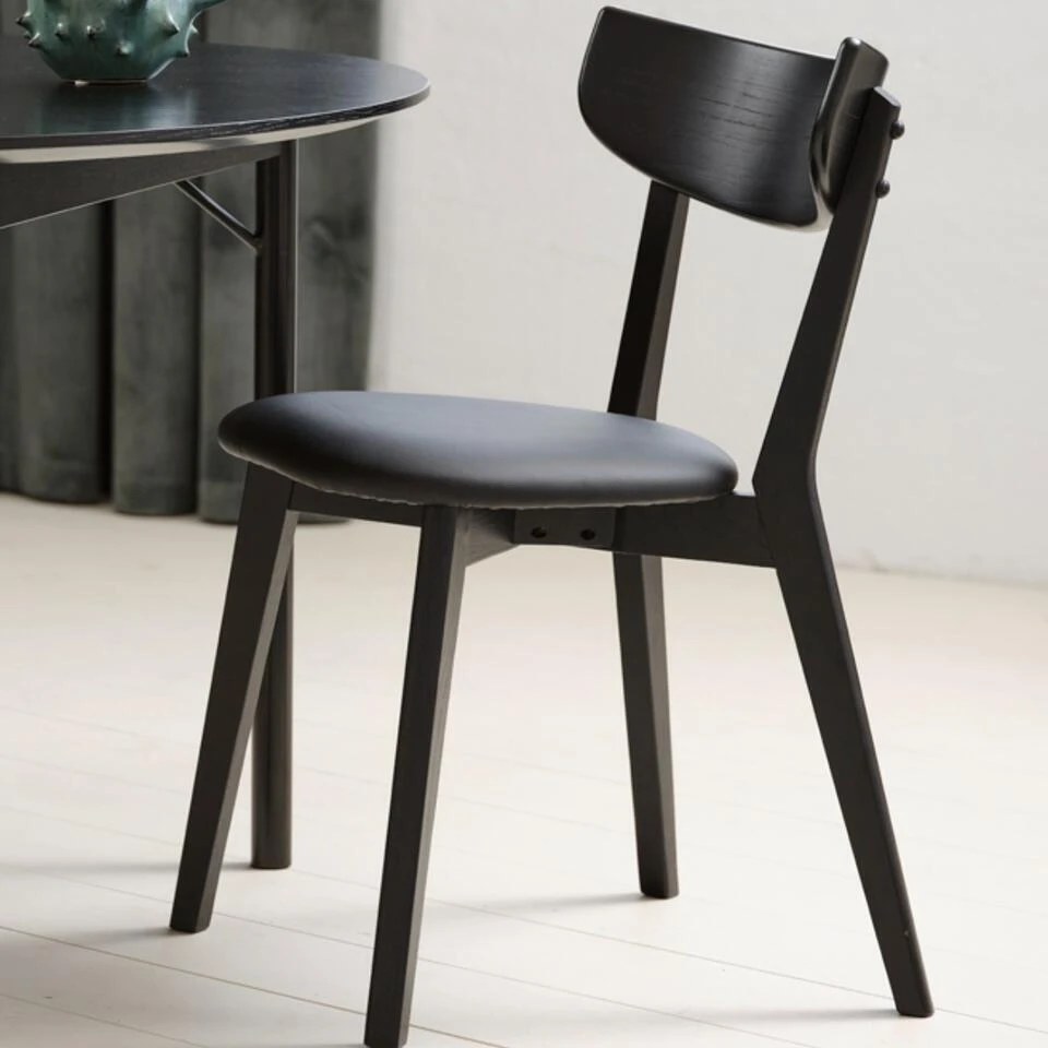 Eetkamerstoel Zwart Eikenhout - Zithoogte 48,5cm - Pero - Set Van 2 4 Eetkamerstoel Zwart Eikenhout - Zithoogte 48,5cm - Pero - Set Van 2 - Afbeelding 2