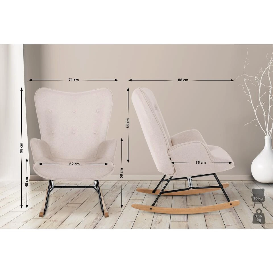 CLP Schommelstoel Sanka Stof - Creme 4 CLP Schommelstoel Sanka Stof - Creme - Afbeelding 2