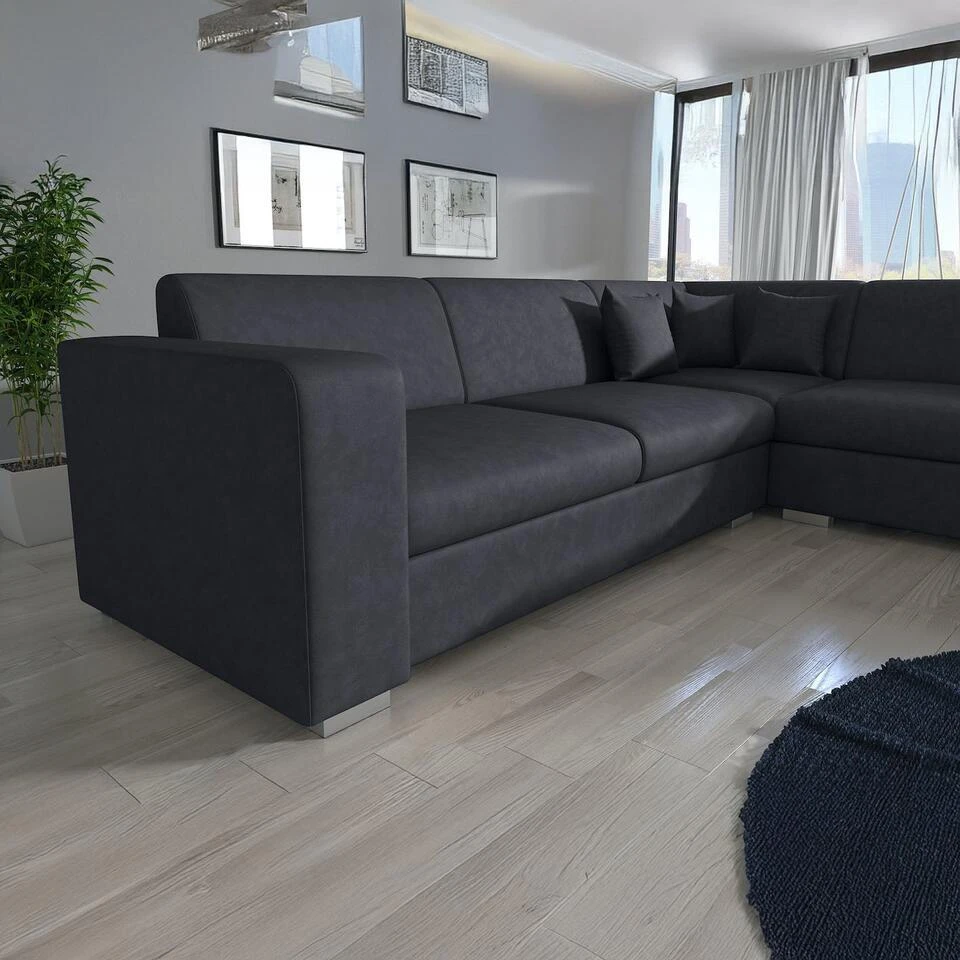 Meubella - Hoekbank Santana - Zwart - Leer - Rechts 7 Meubella - Hoekbank Santana - Zwart - Leer - Rechts - Afbeelding 5