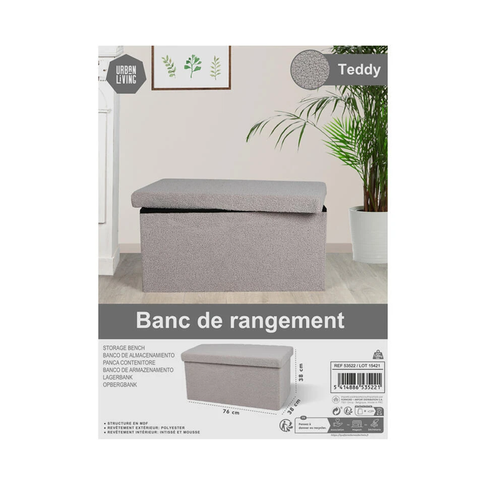 Merkloos Urban Living Poef/hocker/opbergbox - Lichtgrijs - 76 X 38 X 38 Cm 6 Merkloos Urban Living Poef/hocker/opbergbox - Lichtgrijs - 76 X 38 X 38 Cm - Afbeelding 4