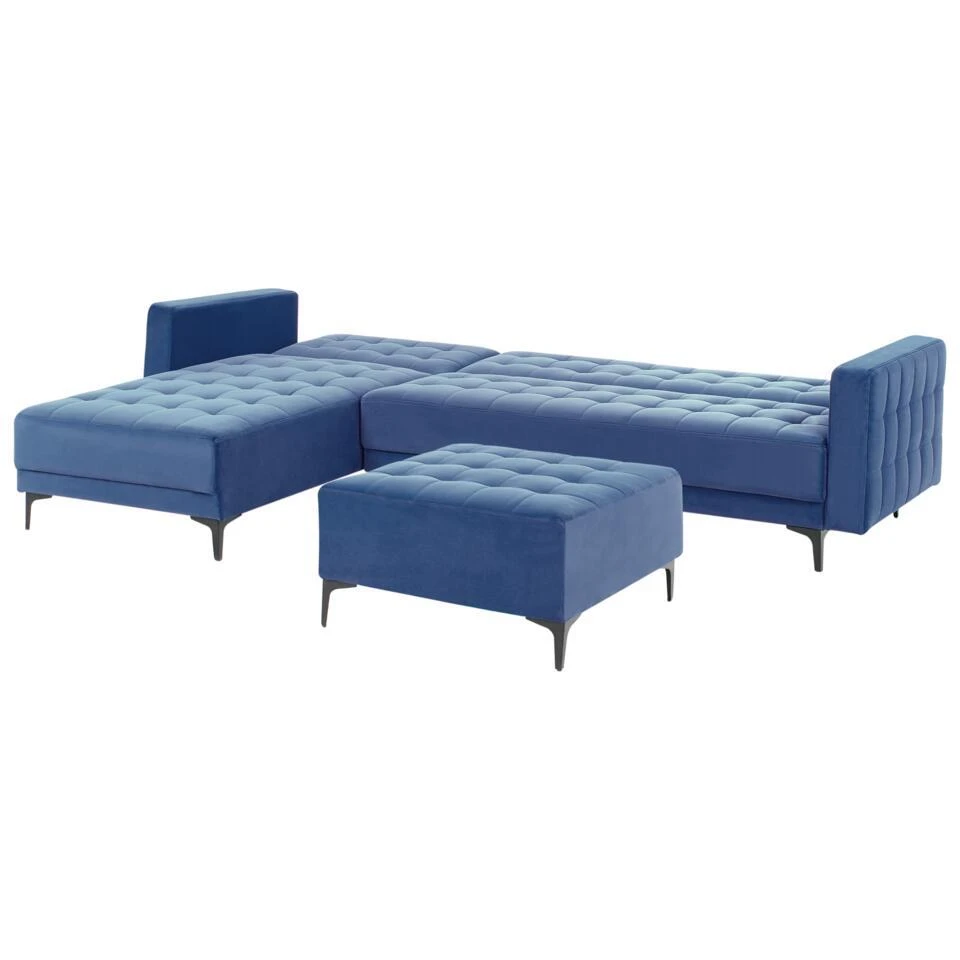 ABERDEEN - Slaapbank Met Ottomaan - Blauw - Rechtszijdig - Fluweel 8 ABERDEEN - Slaapbank Met Ottomaan - Blauw - Rechtszijdig - Fluweel - Afbeelding 6