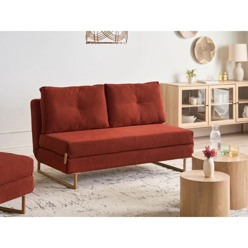 JERSLEV - 3-zits Slaapbank - Rood - Stof 4 JERSLEV - 3-zits Slaapbank - Rood - Stof - Afbeelding 2